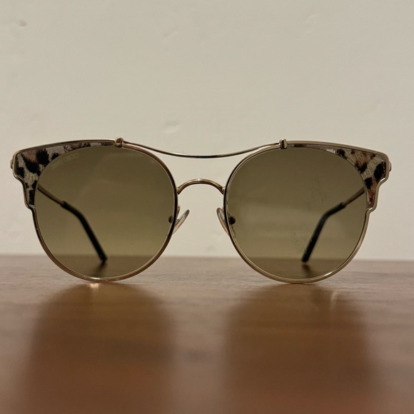 Jimmy Choo Leopard Fur Print Brown Gold Sunglasses - Picture 1 of 10